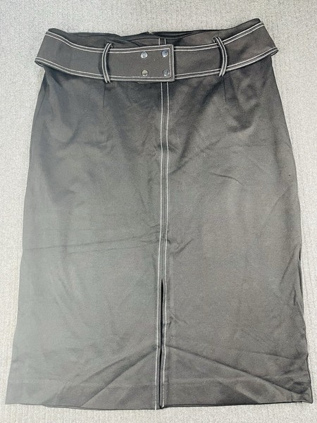 Sussan Black Work Pencil Skirt With Belt, Front Split, Zip Up Size XL