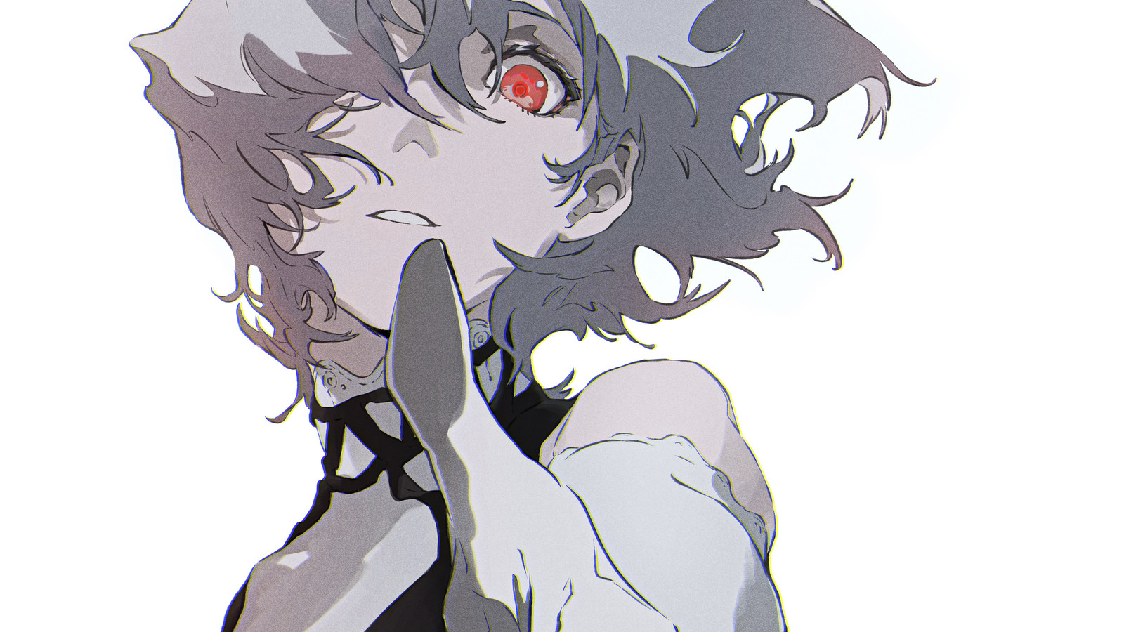 Alfombra de escritorio recortada de ojos rojos pelo gris anime niñas 43842