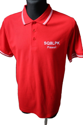 Amateur Radio CALLSIGN and Name POLO shirt decorated with embroidery RED