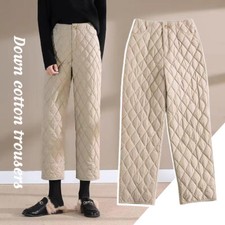 Women Down Padded Trousers Winter Warm Pants Quilted Thermal Straight Trousers