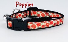 Poppies cat or small dog collar 1/2" wide adjustable handmade bell or leash