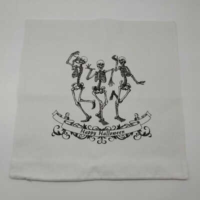 Dancing Skeletons Happy Halloween Square Pillow Cover With Zipper Closure White