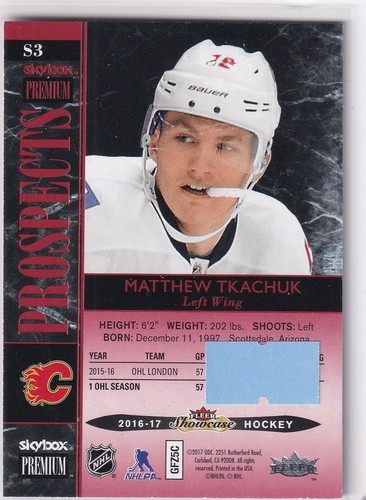 2016-17 Fleer Showcase Hockey Matthew Tkachuk Prospects Red #44/50 - Picture 2 of 2