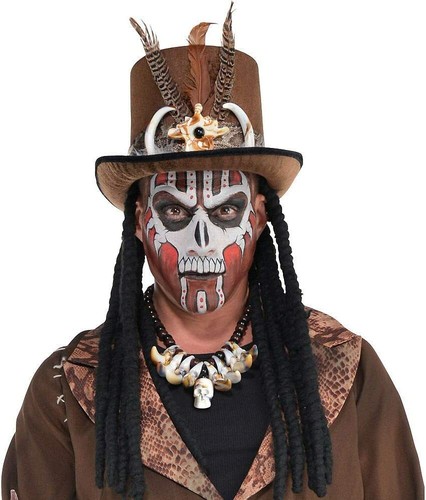 Voodoo Witch Doctor Hat With Dreads Accessories Fancy Party Halloween Costume - Picture 2 of 3