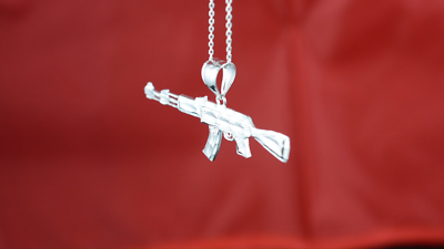 Solid Sterling Silver AK-47 Rifle Gun DC Pendant | eBay