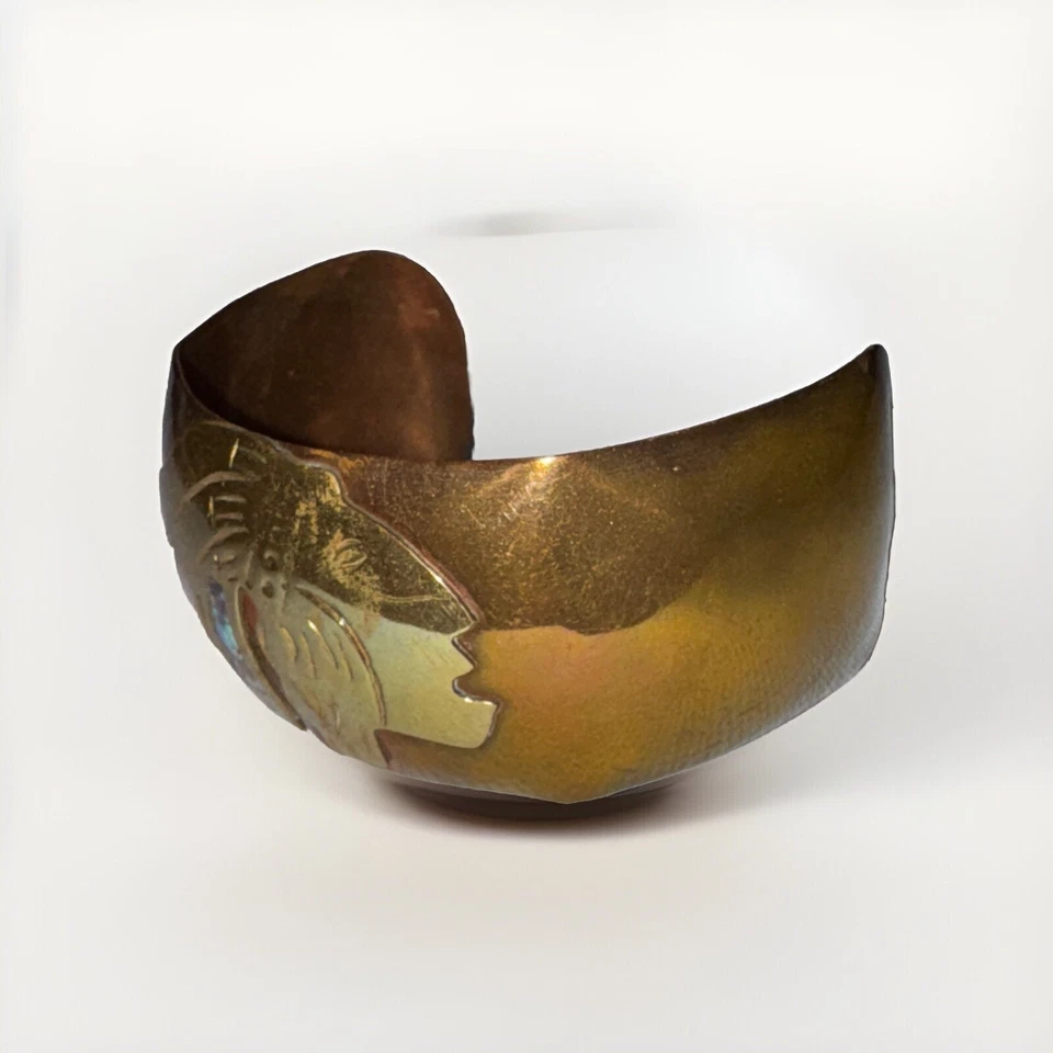 Brazalete Brazalete Cabeza India Abulón Latón Cobre Maya Azteca De Colección México - 6.75" Foto 2 de 4