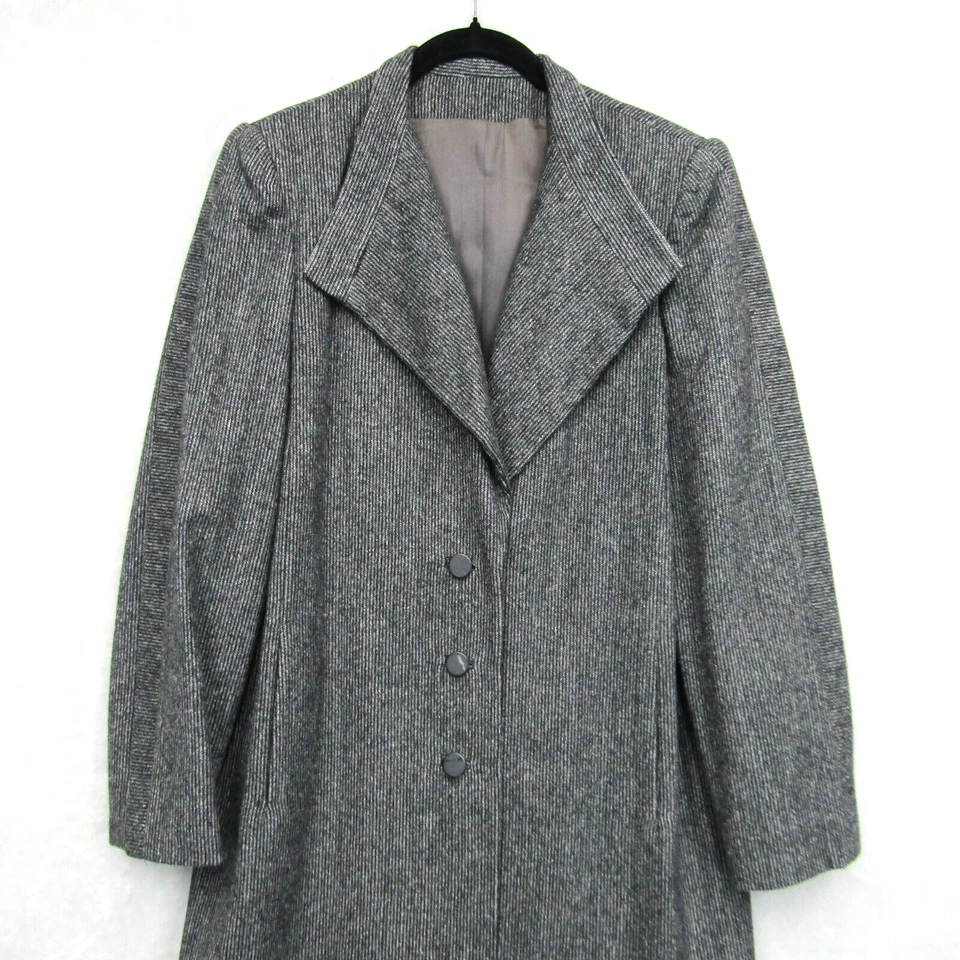 L. Magnin Coat Jacket Womens Medium Gray Vintage Wool Nipon Couture 3 Buttons - Image 2 of 4
