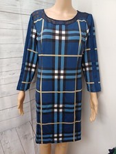 Vestido Bushbury Azul a Cuadros Negro Azul Amarillo Manga Larga Talla XL