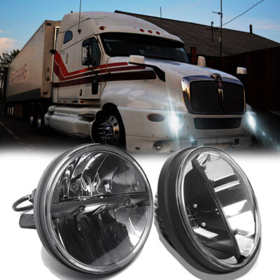 Pair 7'' Round LED Headlights High/Low Sealed Beam For Kenworth T2000 1997-2011