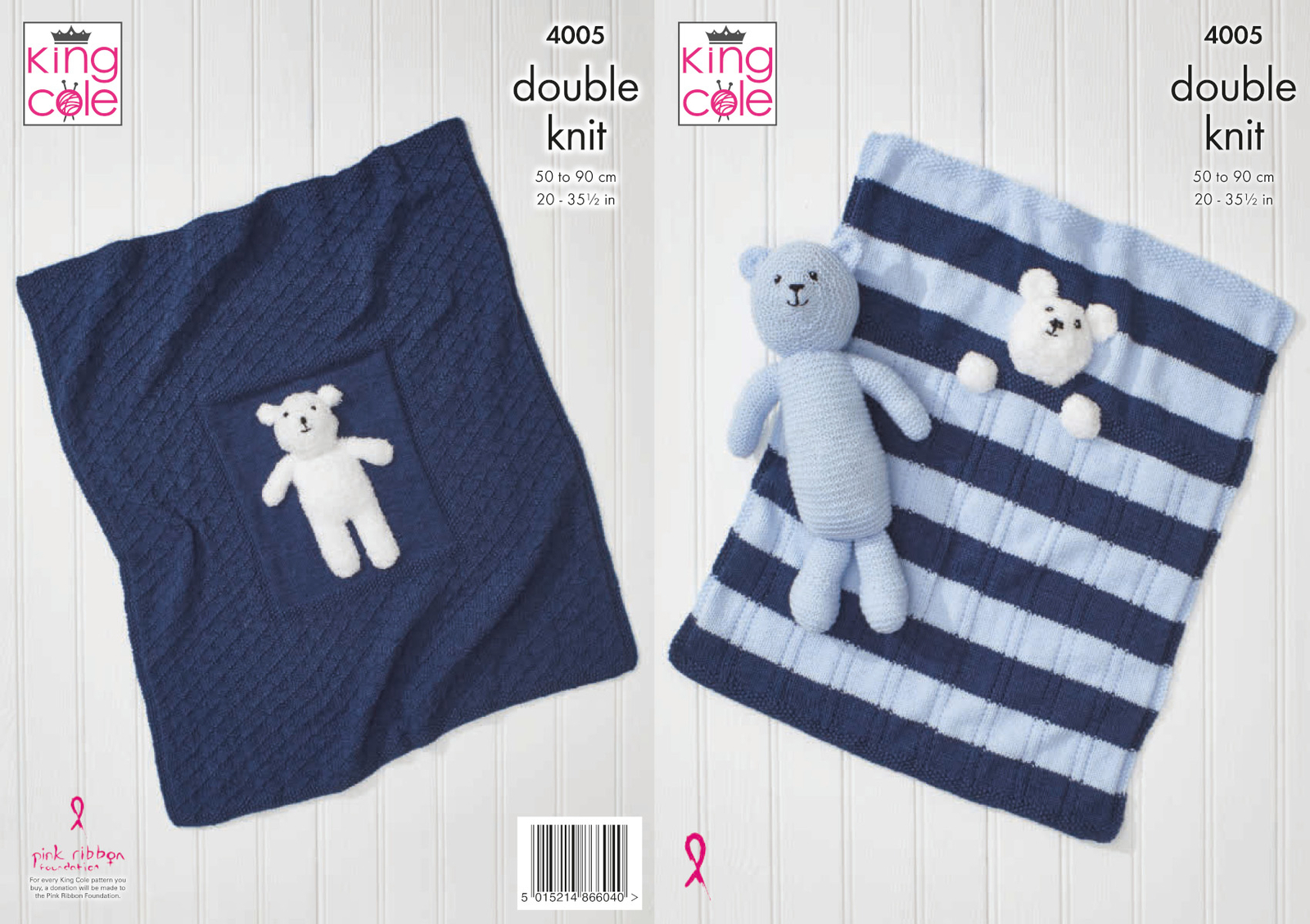 Double Knitting DK Pattern King Cole Pram or Cot Blanket & Teddy Bear Toy 4005