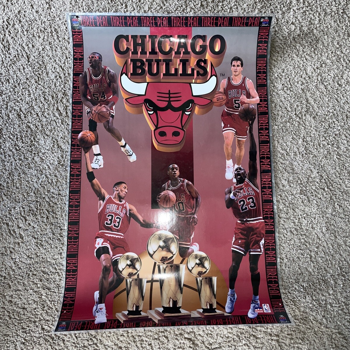 Chicago Bulls 1993 NBA Finals Three-Peat Poster Vintage Original Starline  Jordan
