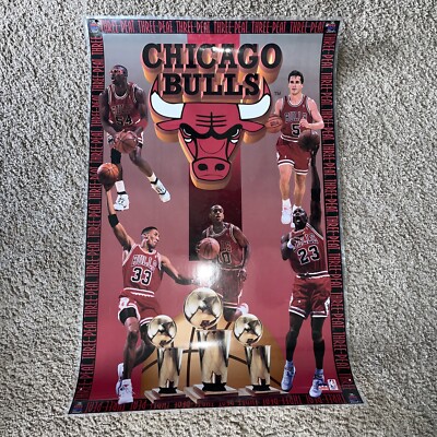 Chicago Bulls 1993 NBA Finals Three-Peat Poster Vintage Original