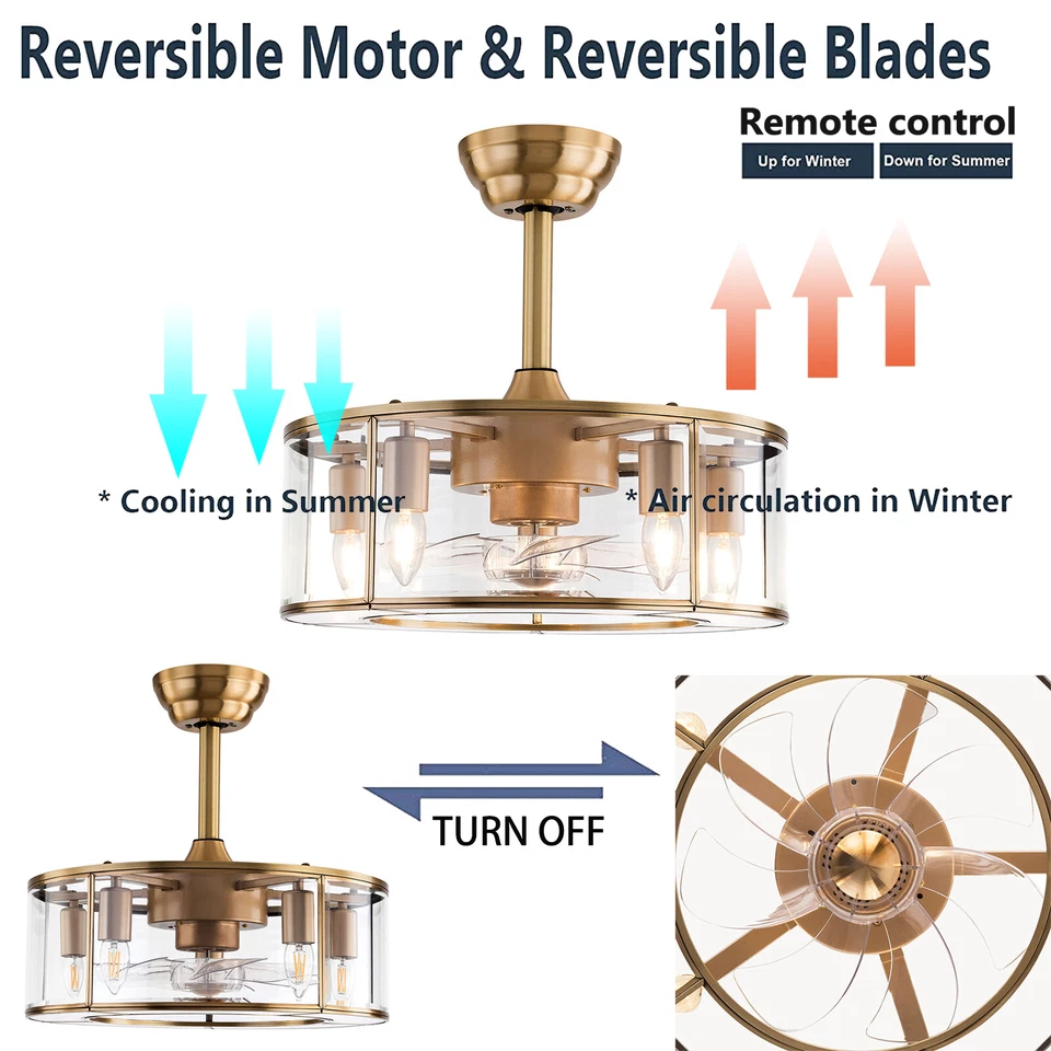 18inch 40W Industrial Indoor Cage Ceiling Fan Chandelier Gold w/ Remote Control - Image 4 of 4