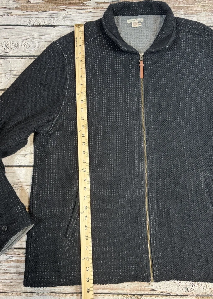 Carbon 2 钴毛衣 XL 华夫格针织棉黑色全拉链夹克男式 — 第 3/4 张图片
