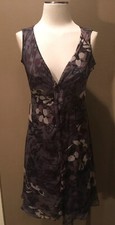 Calvin Klein 2 Sleeveless Brown Gray Black Floral Satin Dress W Twist Front