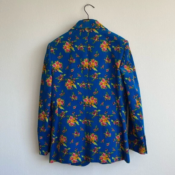 NUOVO GUCCI Velluto a coste monopetto stampa floreale tg 40 fiore blu brillante