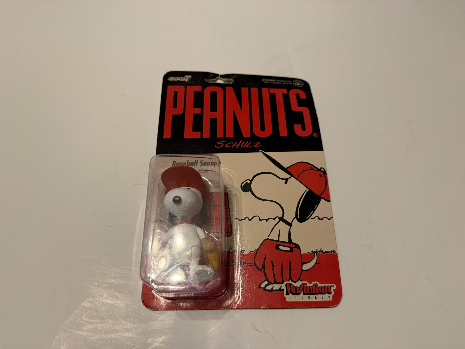 SUPER7 THE PEANUTS SNOOPY BASEBALL ACTION FIGURE REACTION MOC NEW