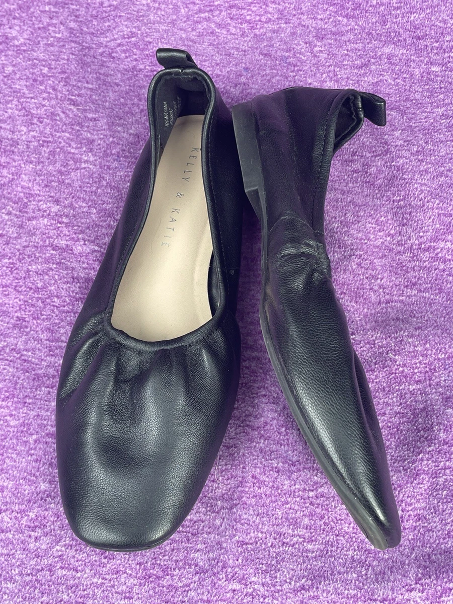 KELLY KATIE womens 6.5 Ballet Flats black leather KK NAYANA slip