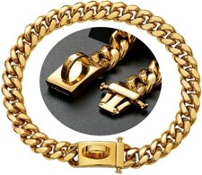 Gold Cuban Dog Necklace Collar with Safety Buckle Steel 18k Gold Walking Dog