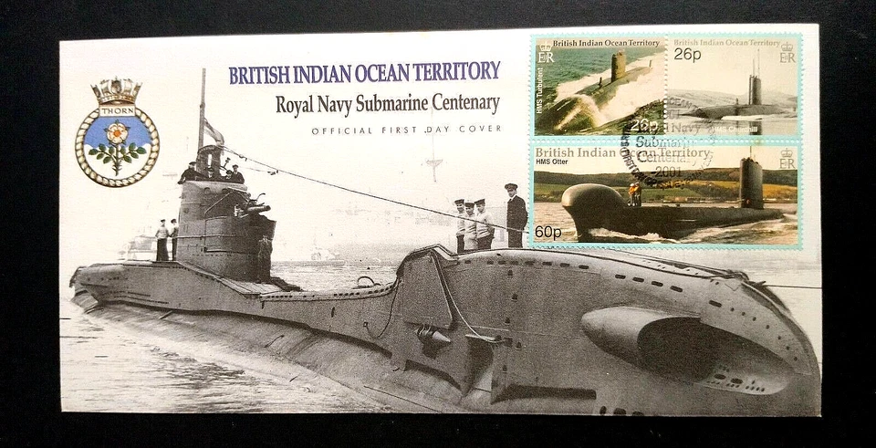 Territorio Británico del Océano Índico BIOT "SUBMARINO DE LA MARINA REAL CENTENARIO" 2 FDC 2001 Foto 3 de 4