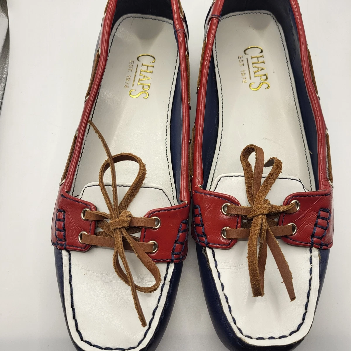 Chaps Women s Boat Shoes Red White Blue W Leather Ties Size 7B