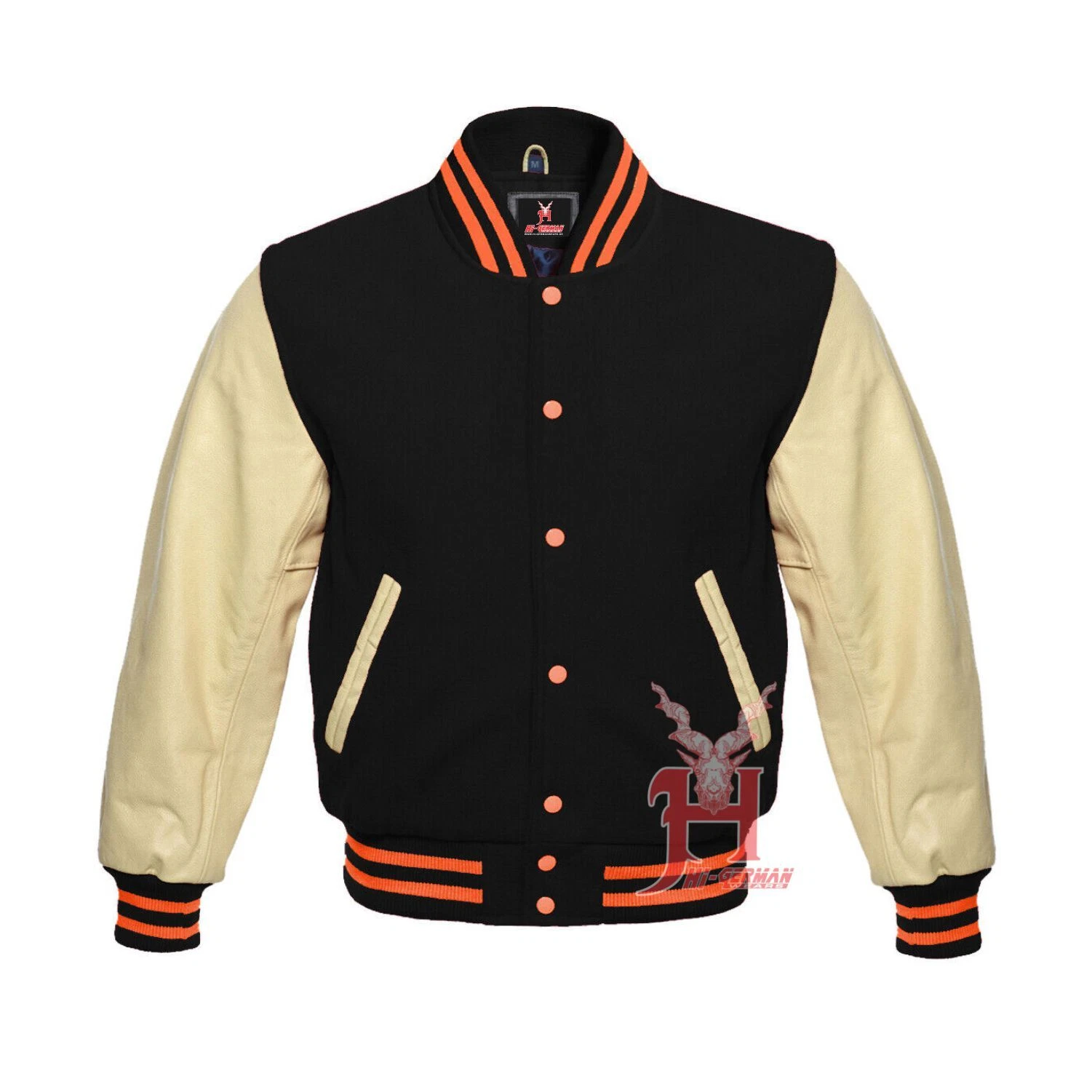 Varsity Jacket Gothic College Bomber Jacket Unisex Black Cream Leather Retro
