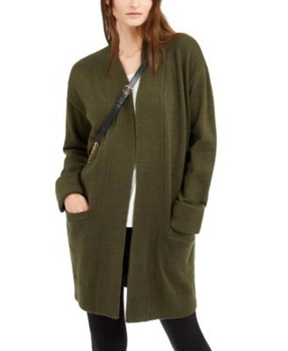 Cappotto maglione cardigan anteriore aperto Michael Kors verde edera lavorato a maglia spessa taglia M nuovo con etichette $125