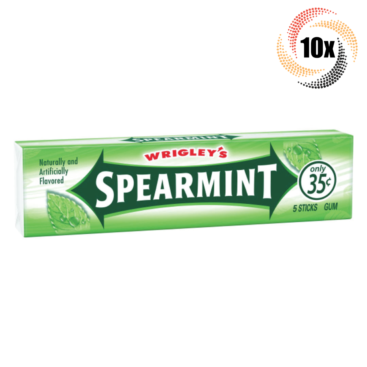 10x Packs Wrigley's Spearmint Chewing Gum ( 5 Sticks Per Pack