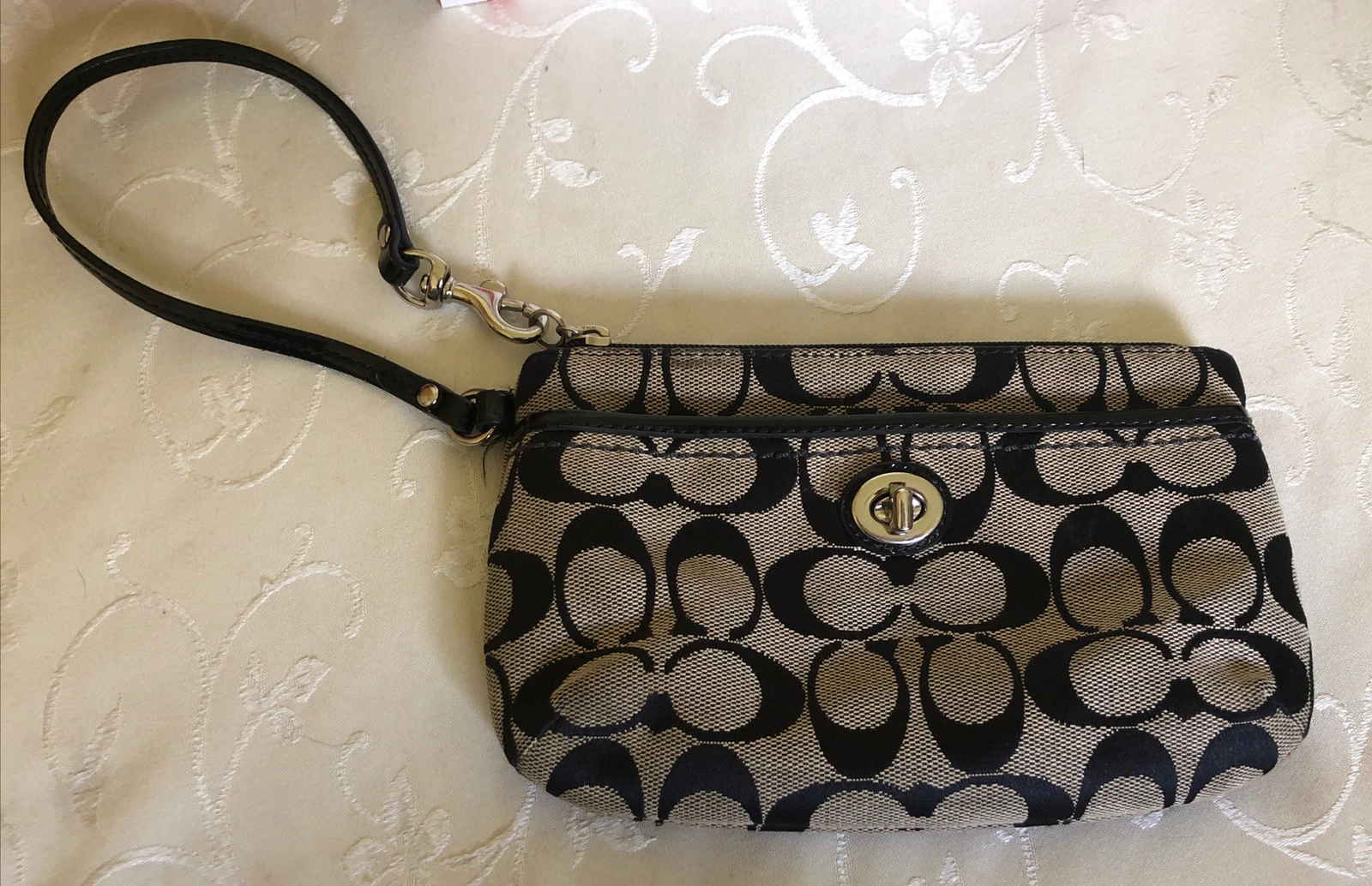 Coach Signature C nero e beige piccolo portafoglio pochette pochette borsetta borsetta