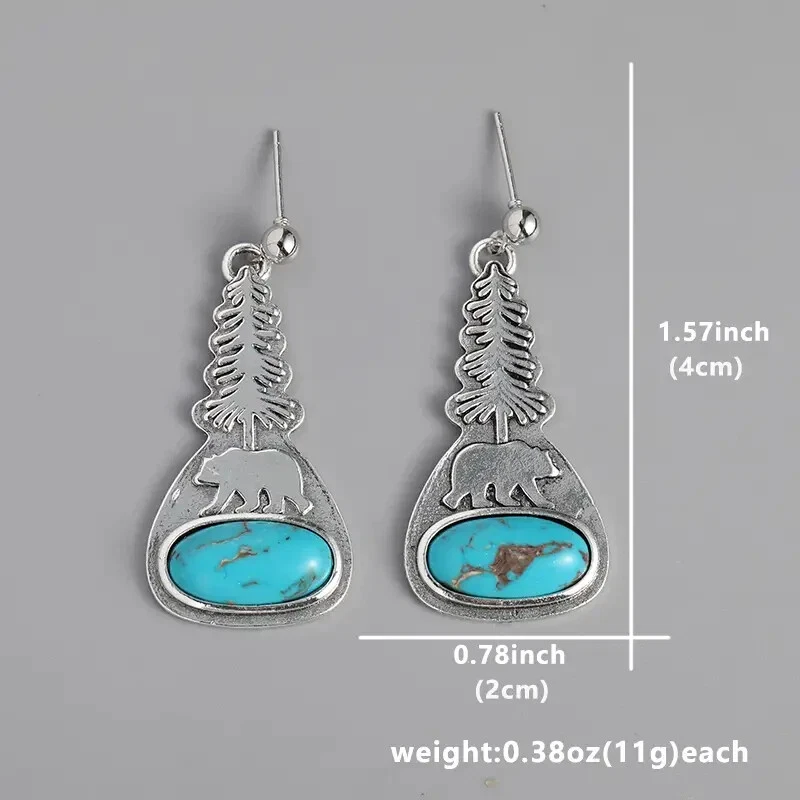 PENDIENTES TURQUESA PLATA ZORRO ELEGANTE ÁRBOL PATA DE OSO OESTE SUROESTE Otoño Foto 3 de 4
