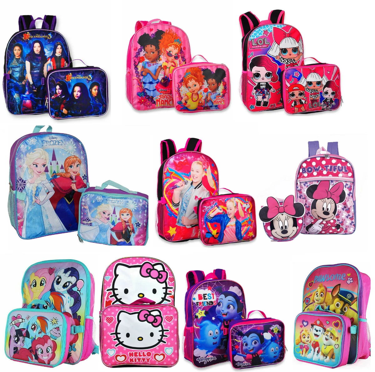 Little Girls School Backpack Lunch box Set Large Book Bag Kids