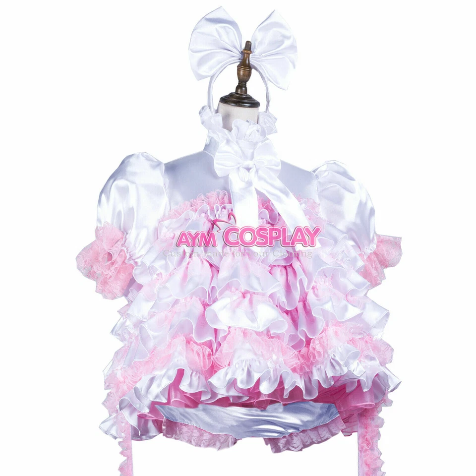 Mini vestido rosa satinado Sissy bebé niño criada CD/TV hecho a medida Foto 4 de 4