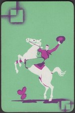 Playing Cards Single Card Old Vintage Art Deco * COWBOY on REARING WHITE HORSE *