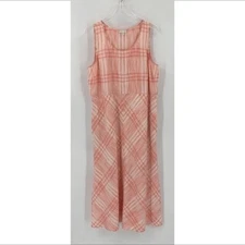 J Jill Love Linen midi maxi plaid dress pink white sleeveless shift a-line Large