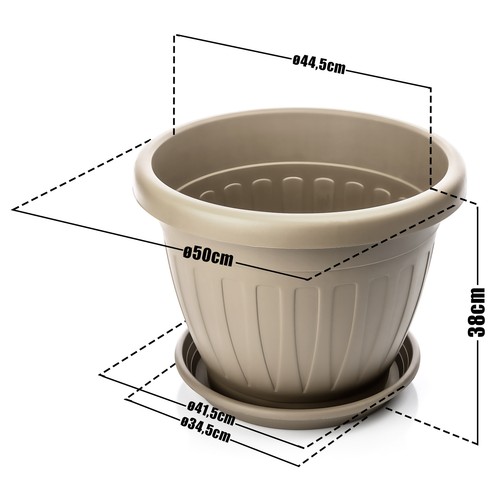 6x Blumentopf mit Untersetzer rund 50xH38 cm Mokka/braun Pflanzkübel - Bild 7 von 7