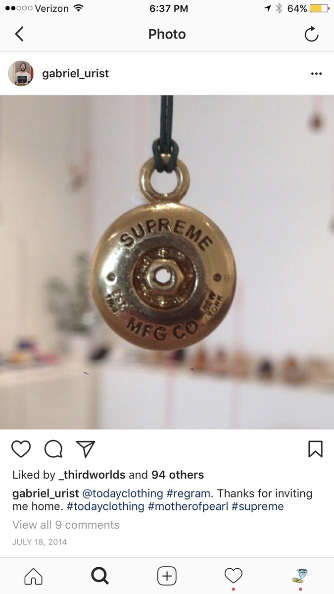Supreme Gabriel Urist Collaboration Gold Skateboard Wheel Pendant