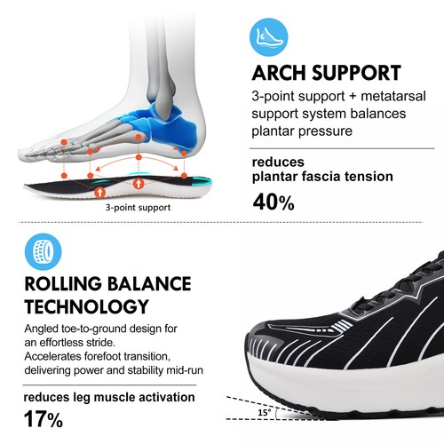 JACKSHIBO Men's Slip in Hands Free Wide Toe Box Shoes Arch Support Wide Sneakers - Picture 29 of 56