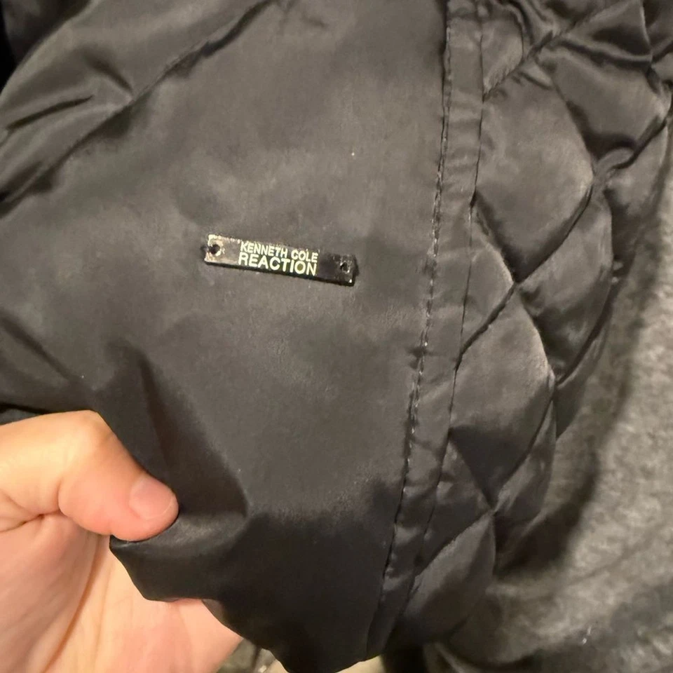 Kenneth Cole Reaction Black Puffer Duck Down Jacket Coat Womens M long full zip - Image 4 of 4