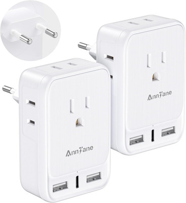 2 Pack European Travel Adapter, US to Europe Plug Adaptor with 4 Outlets 3 USB C