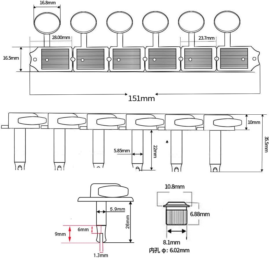 6-in-line Nickel Guitar Tuners Machine Heads Sealed Guitar Tuning Pegs Keys Set