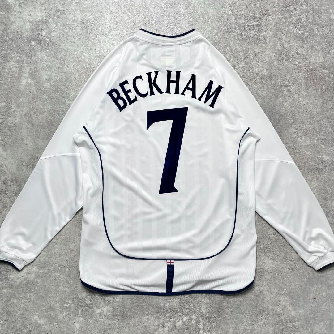 2001-2003 England Long Sleeve Jersey Beckham #7 Size M Authentic