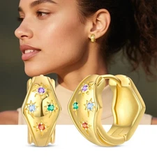 KUNSIR 925 Sterling Silver Gold Sunburst Star Hoop Earrings For Women Jewelry