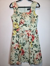 CUE Size 8 Mint Green Floral Fit & Flare Pleated Skirt Square Neck Short Dress