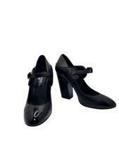 Chanel Black / Chocolate Leather Mary Jane Block Heel Pumps EU 39 Made in Italy