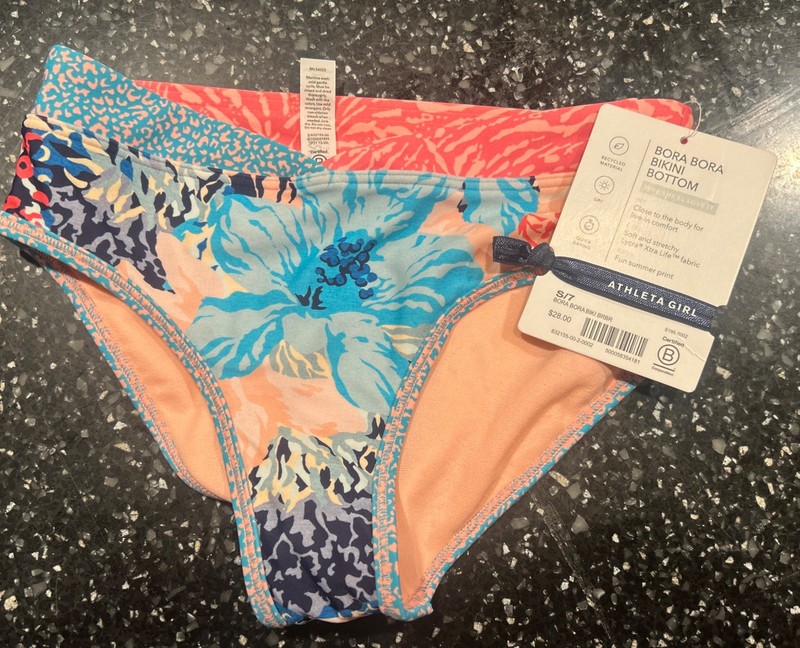 NWT ATHLETA Kids Girls BORA BORA Bikini Bottom Sz Sm/7 Orange Blue Pink