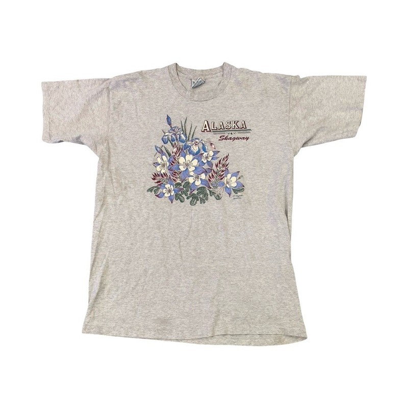 Vintage Alaska Skagway Flower Graphic T Shirt Rainbow Nep Souvenir Retro  XL