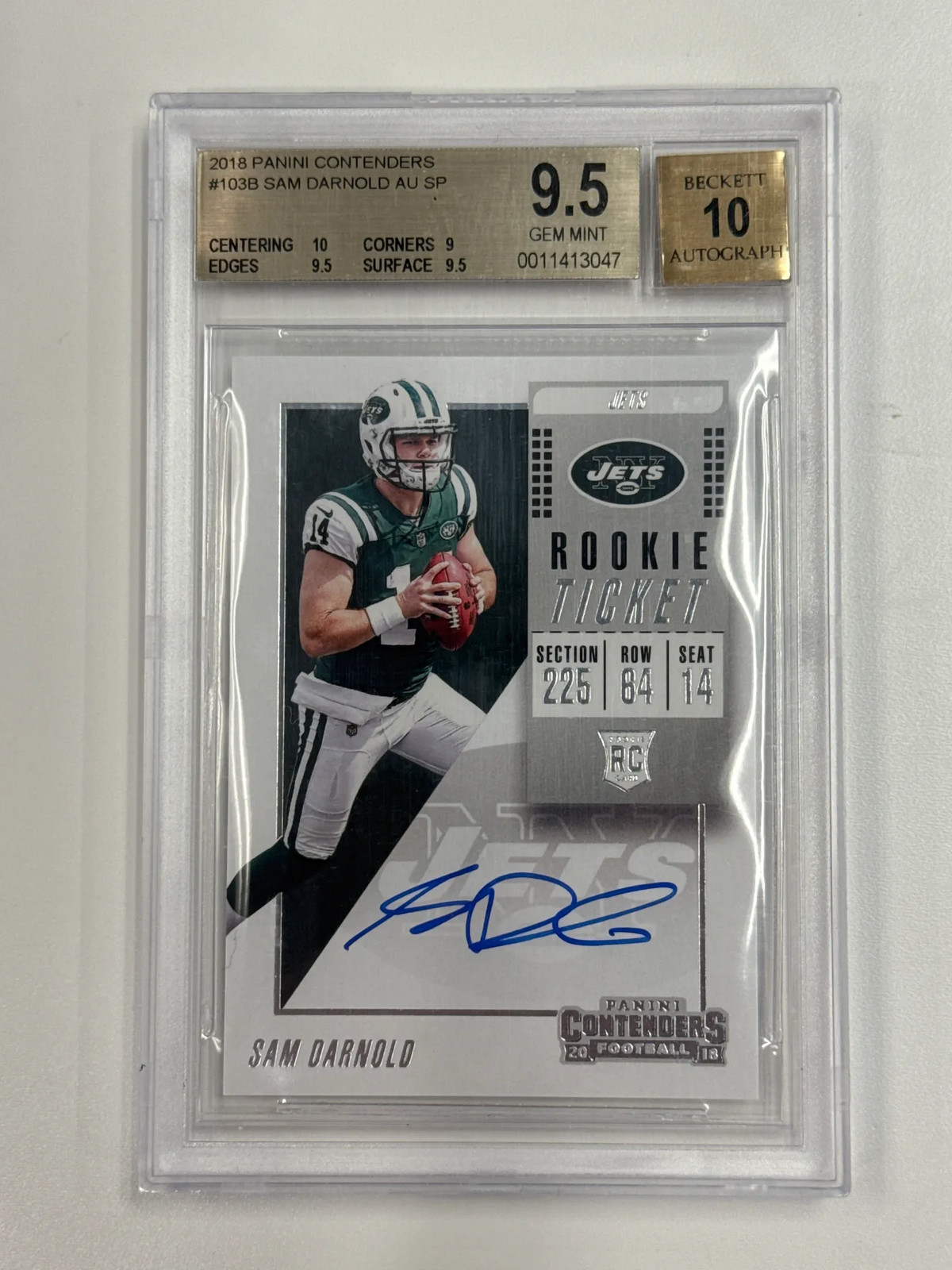 2018 Panini Contenders Sam Darnold #103B RC Rookie Ticket Auto BGS 9.5/10