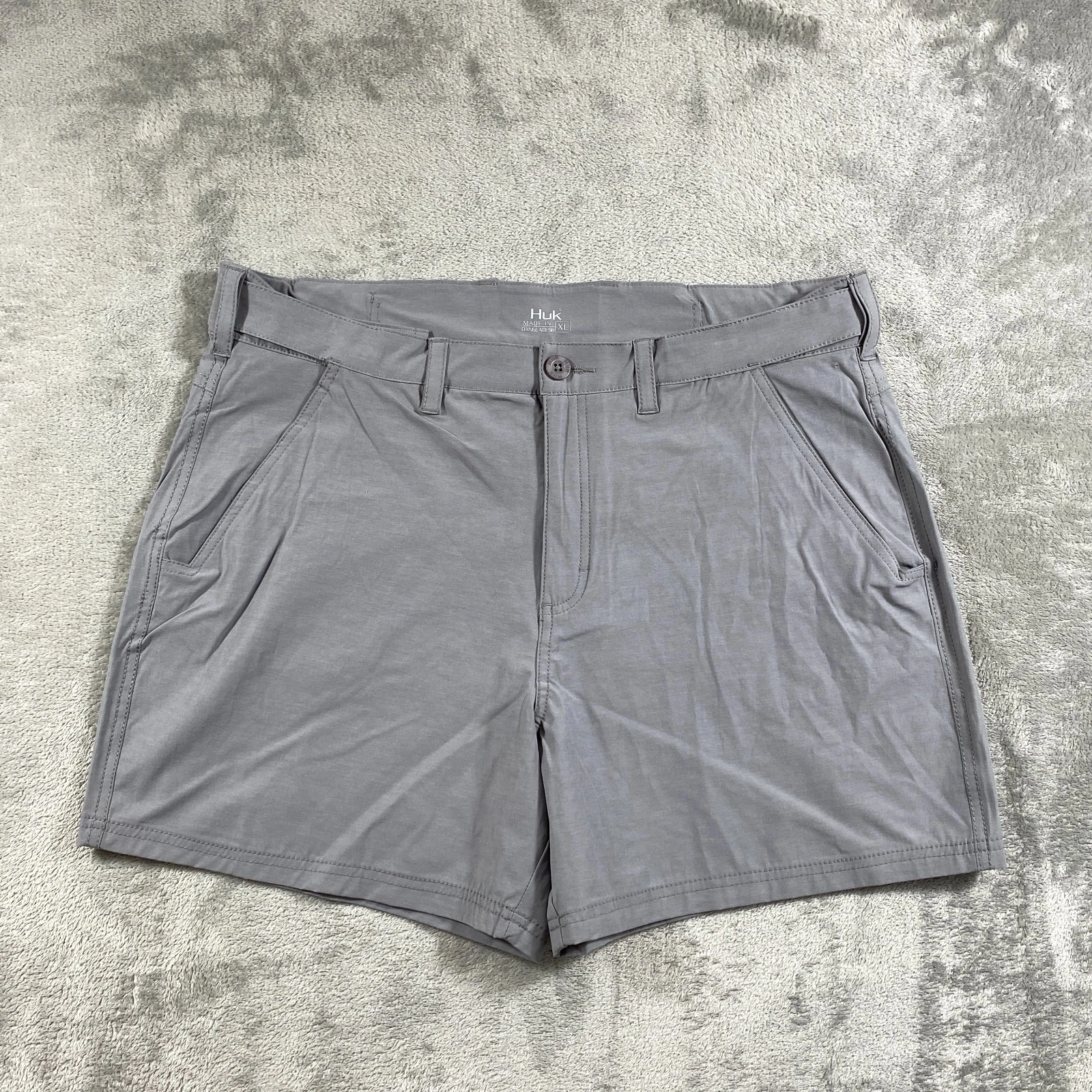 Huk Fishing Shorts Mens XL Gray Performance Hybrid Stretch Pockets Outdoor