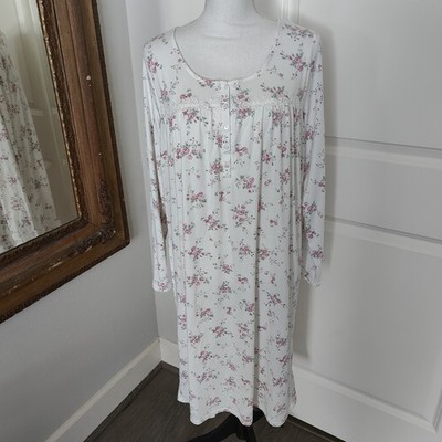 Laura Ashley Nightgown SZ M Rosebud Knee Length Super Soft Cottagecore Feminine