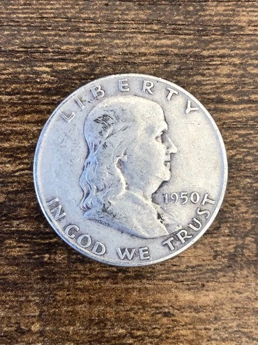 1950 Franklin Half Dollar - 90% Silver - 0.3617 Troy Ounces - Bullion Coin 50c